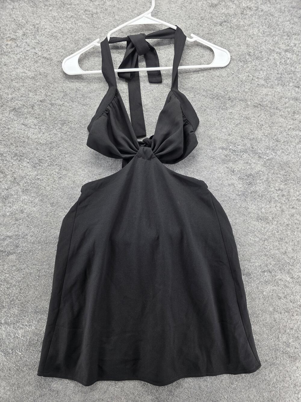 White Fox Make Me Stay Mini Dress Womens Small Black Halter Tie Backless EX684